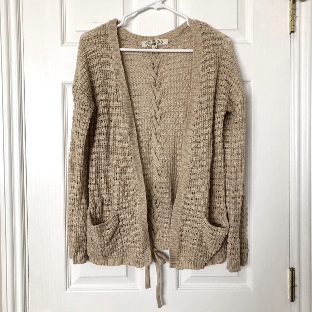 Beige Long Knit Cardigan